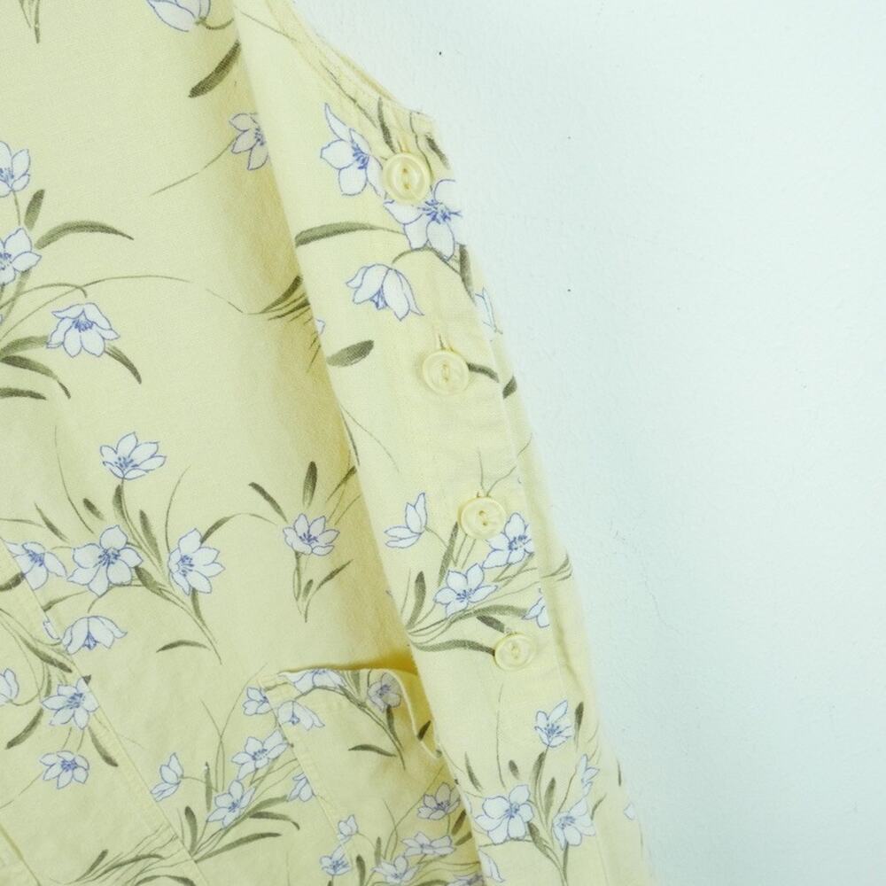 Vintage 90s Linen Blend Dress Large Butter Yellow Dainty Floral Maxi Cottagecore - Picture 6 of 7